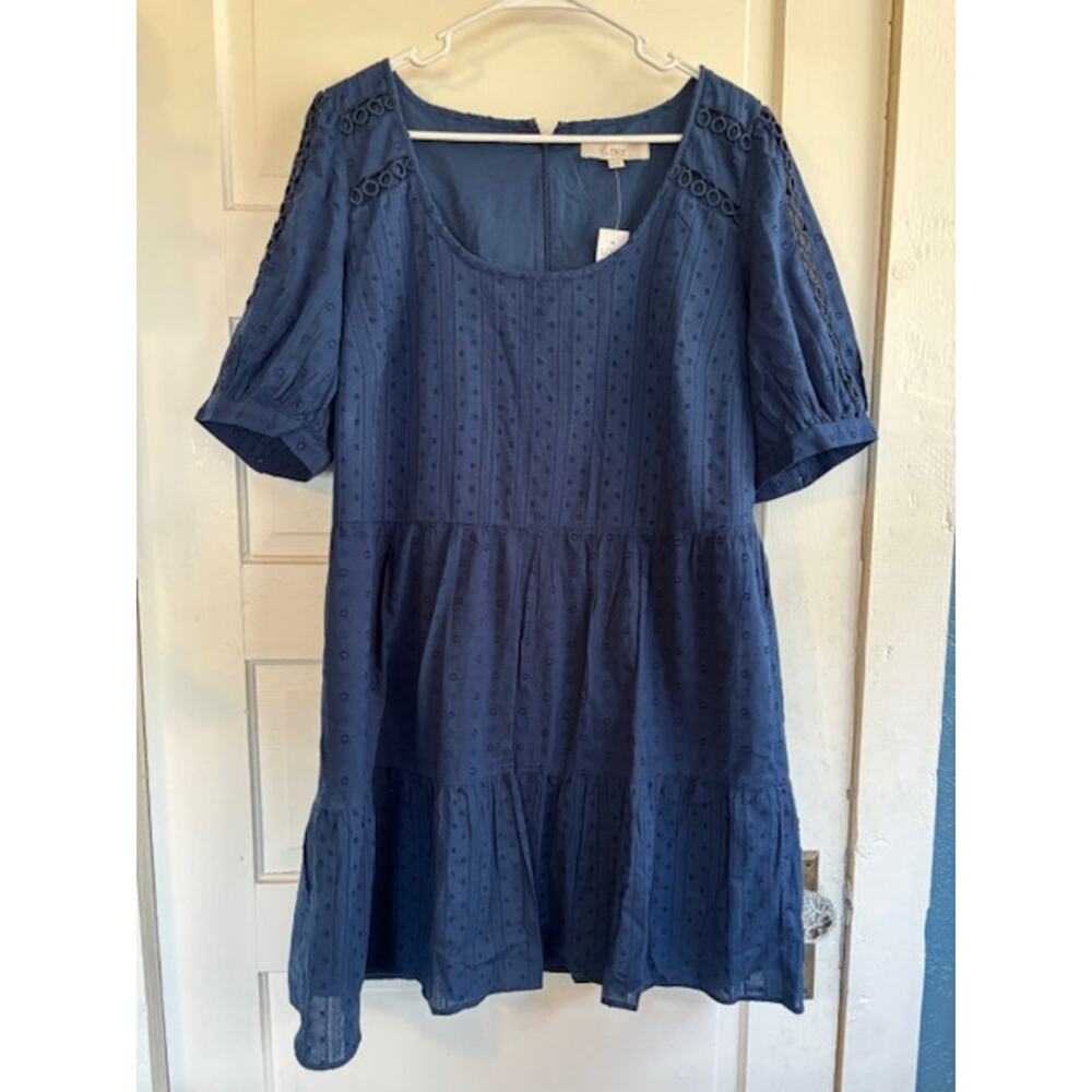 LOFT Size 12 Short Sleeve Blue 100% Cotton Dress New w/ Tags 100β